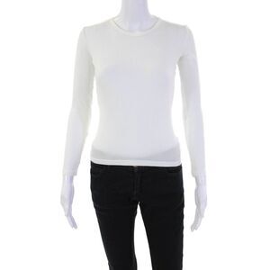 Wesley By Bandier Womens Long Sleeve Crew Neck Ribbed Knit Top White Size XS